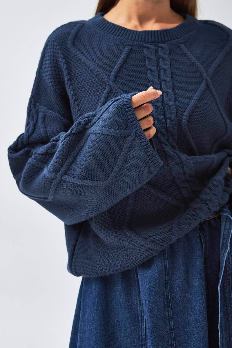 Baklava Örgü Kazak İndigo