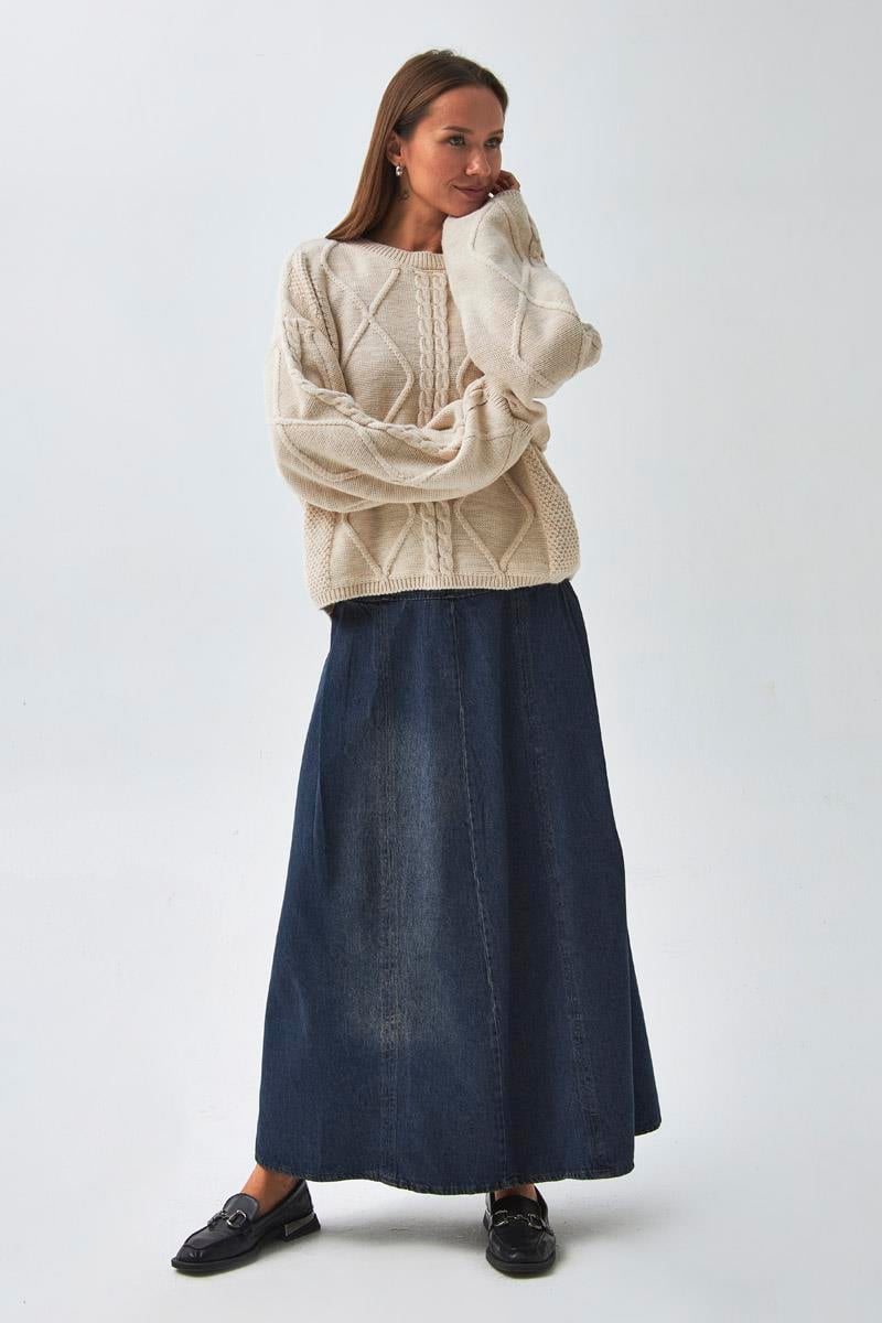 Baklava Örgü Kazak Krem