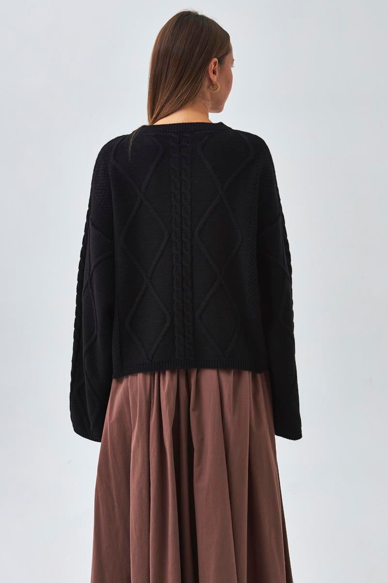 Baklava Örgü Kazak Siyah