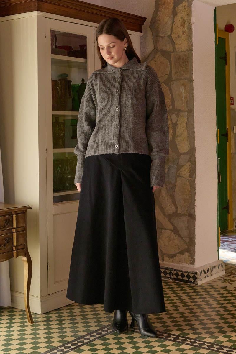 Balıkçı Yaka Hırka Antrasit