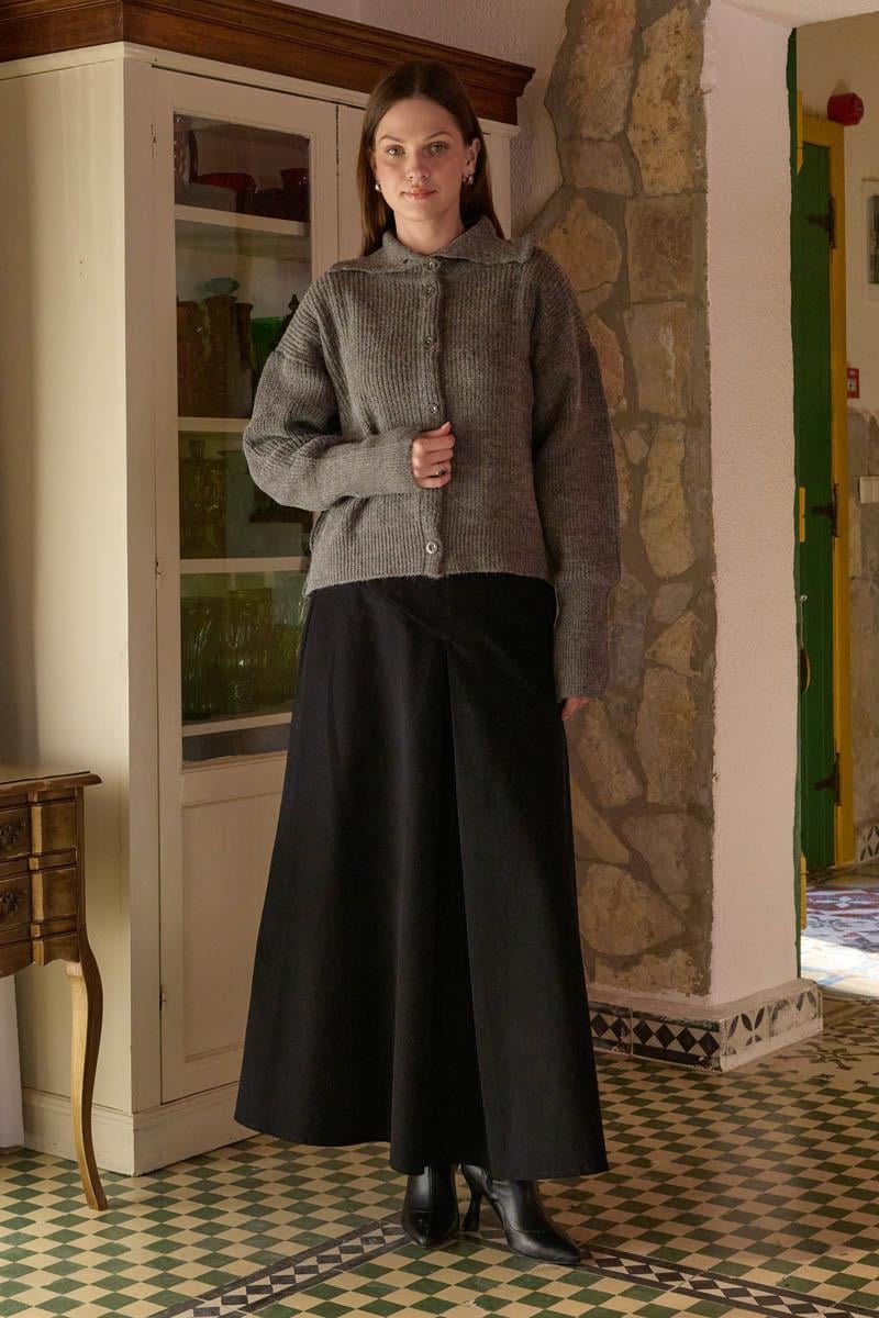 Balıkçı Yaka Hırka Antrasit