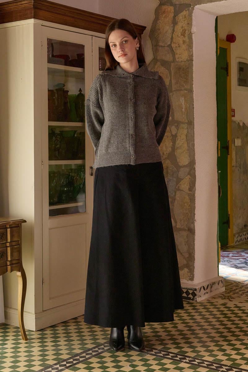 Balıkçı Yaka Hırka Antrasit