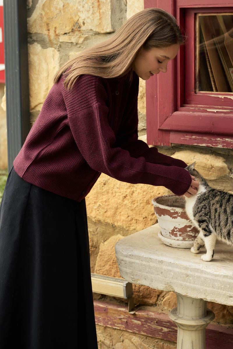 Balıkçı Yaka Hırka Bordo