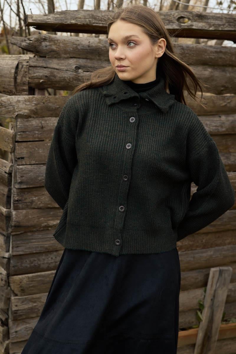 Balıkçı Yaka Hırka Haki