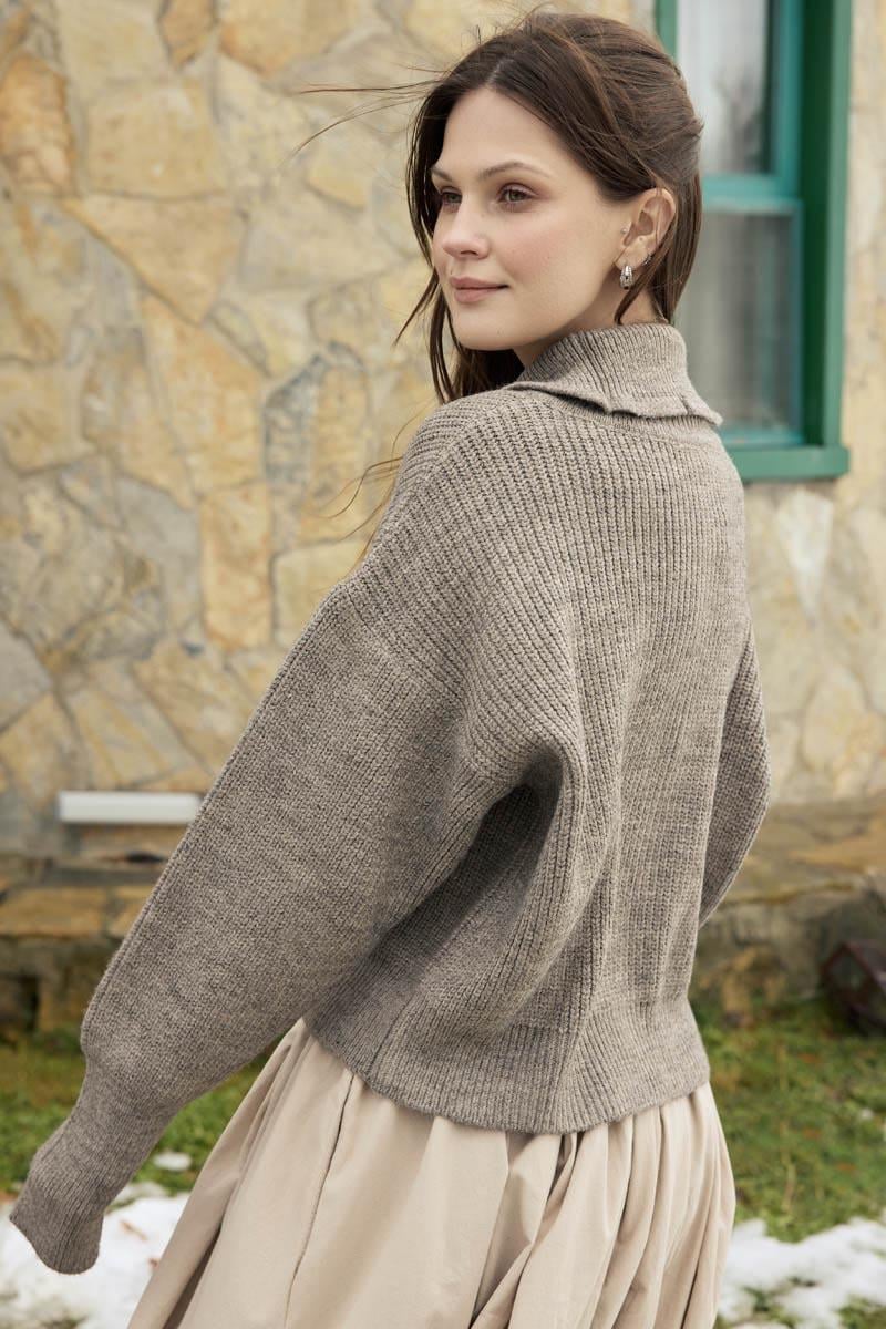 Balıkçı Yaka Hırka Vizon