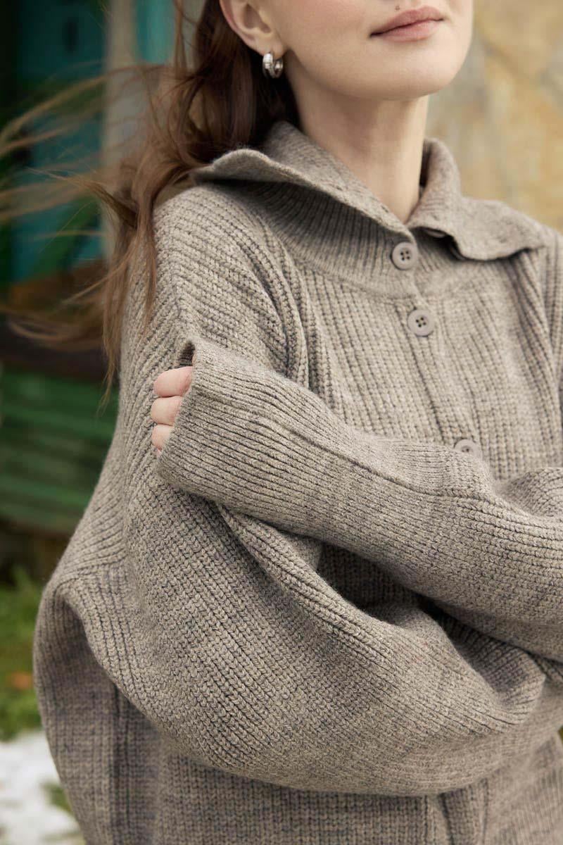 Balıkçı Yaka Hırka Vizon