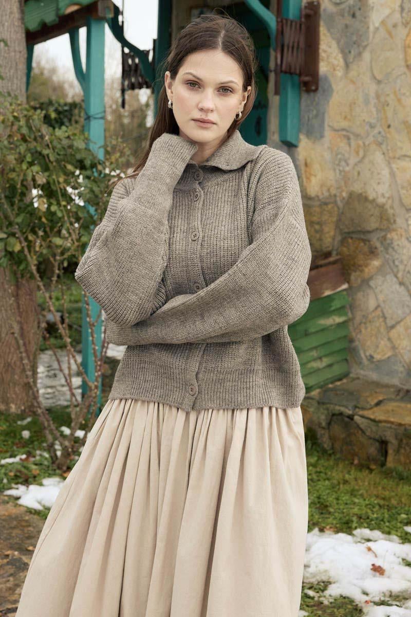 Balıkçı Yaka Hırka Vizon