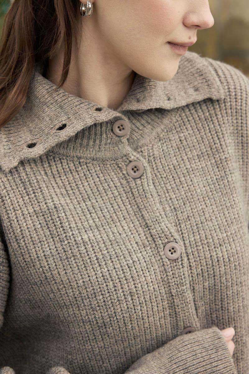 Balıkçı Yaka Hırka Vizon