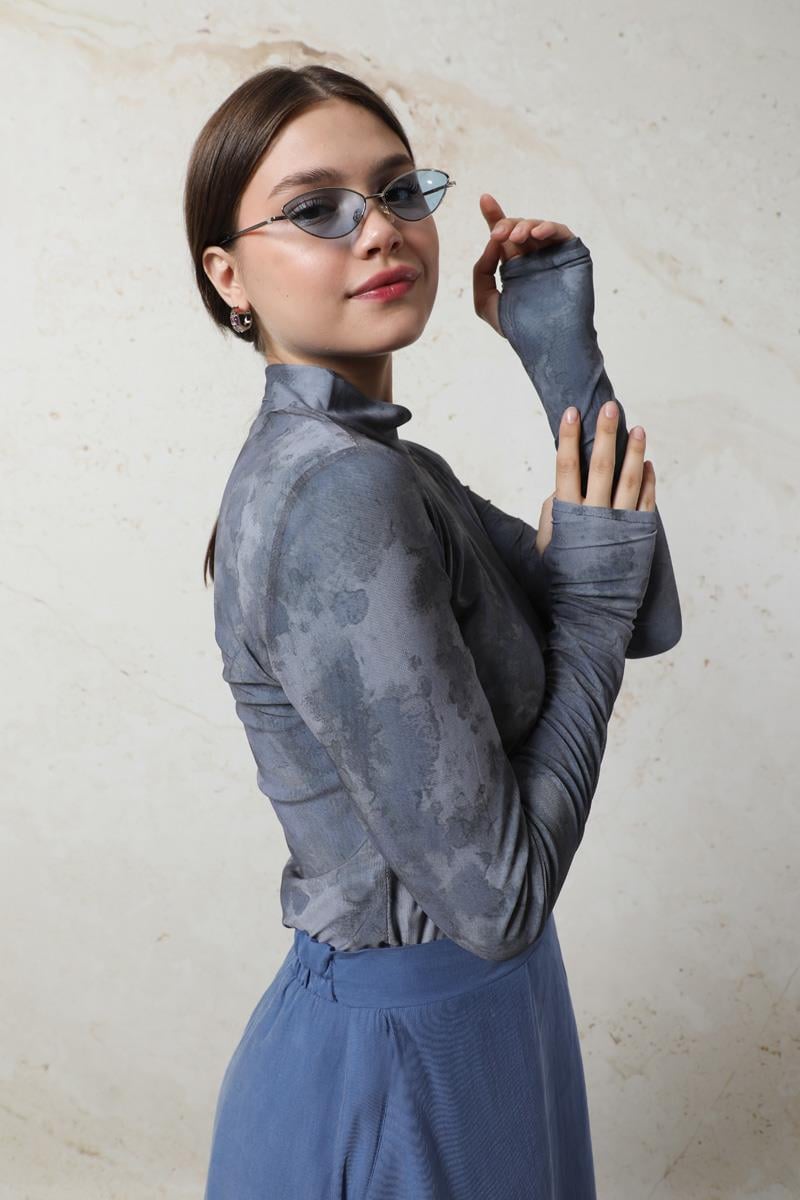 Batik Desenli Body Mavi