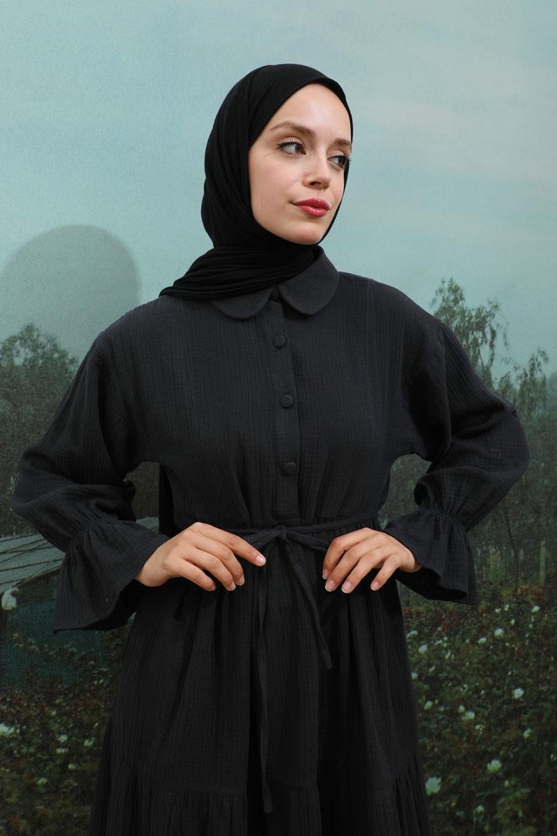 Bebe Yaka Katlı Elbise Siyah