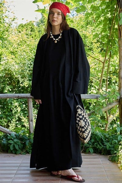 Belden Bağlamalı Abaya