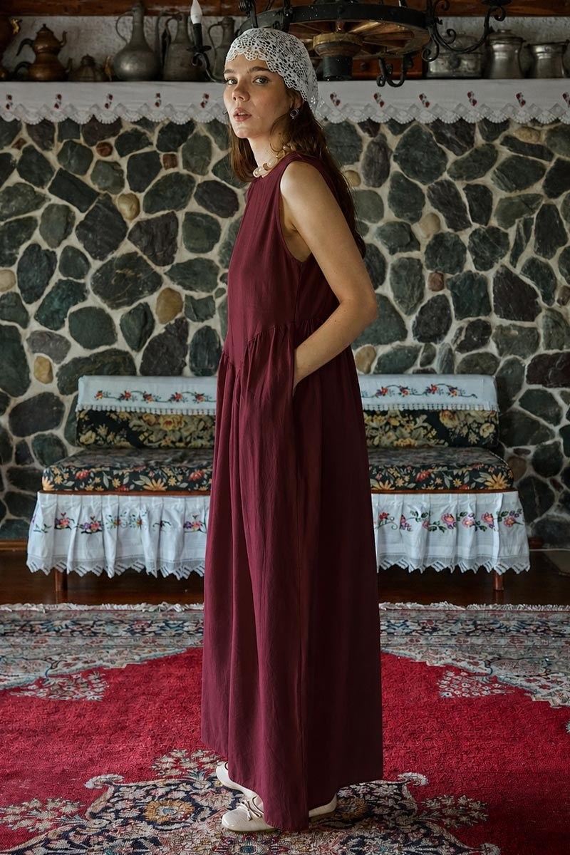 Belden Büzgülü Sıfır Kol Elbise