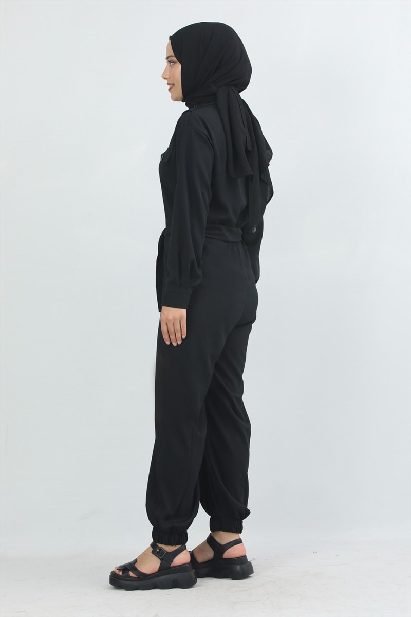 Belted Sports Overalls Black