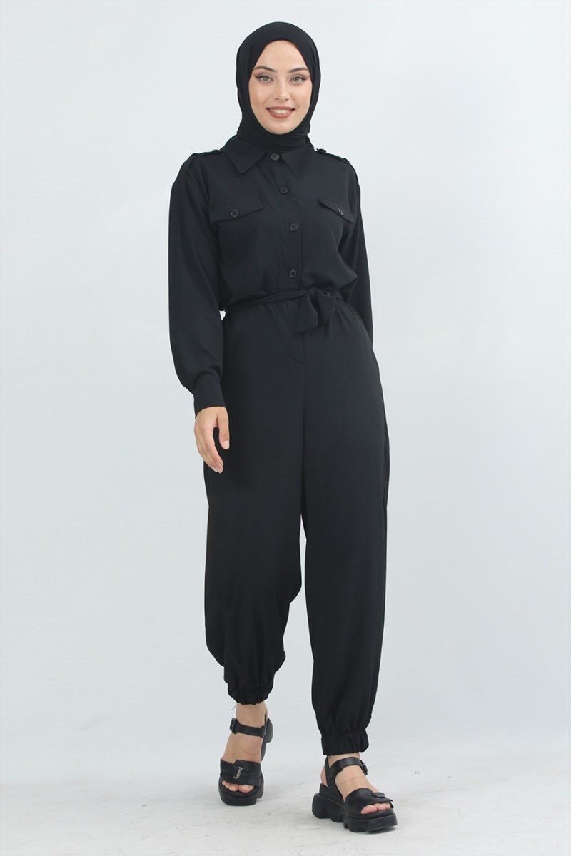 Belted Sports Overalls Black