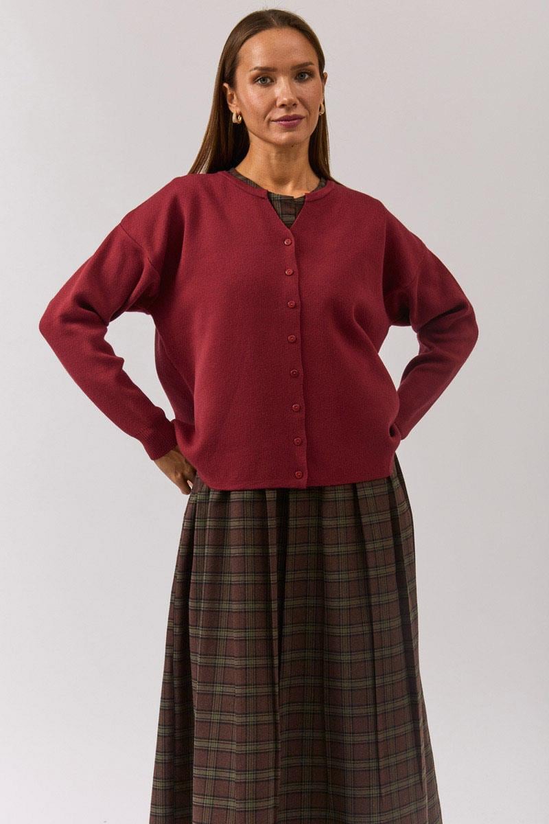 Bisiklet Yaka Premium Triko Hırka Bordo