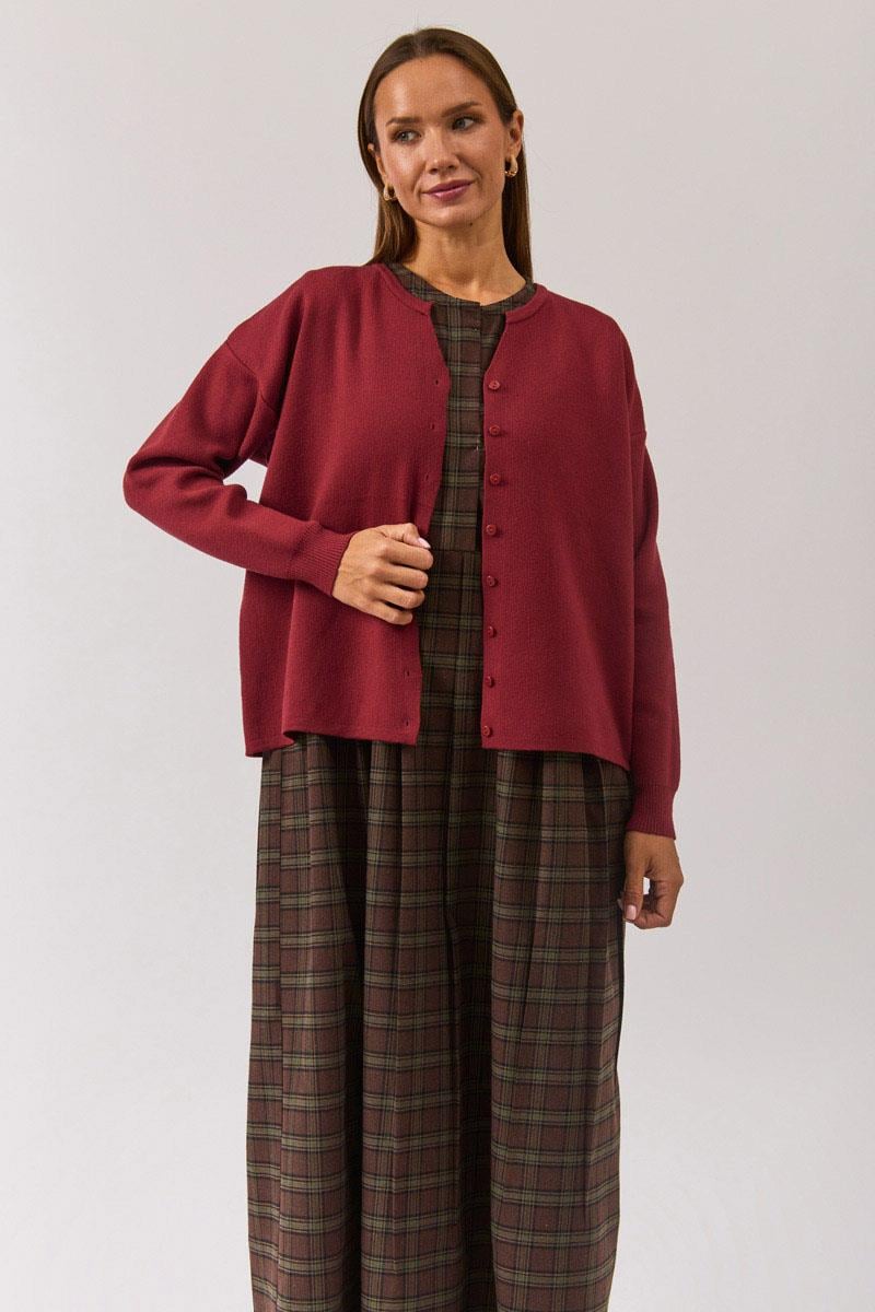 Bisiklet Yaka Premium Triko Hırka Bordo