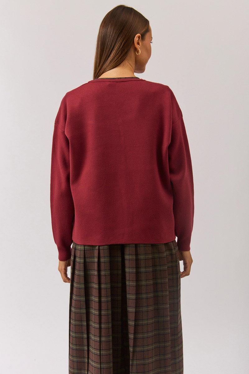 Bisiklet Yaka Premium Triko Hırka Bordo