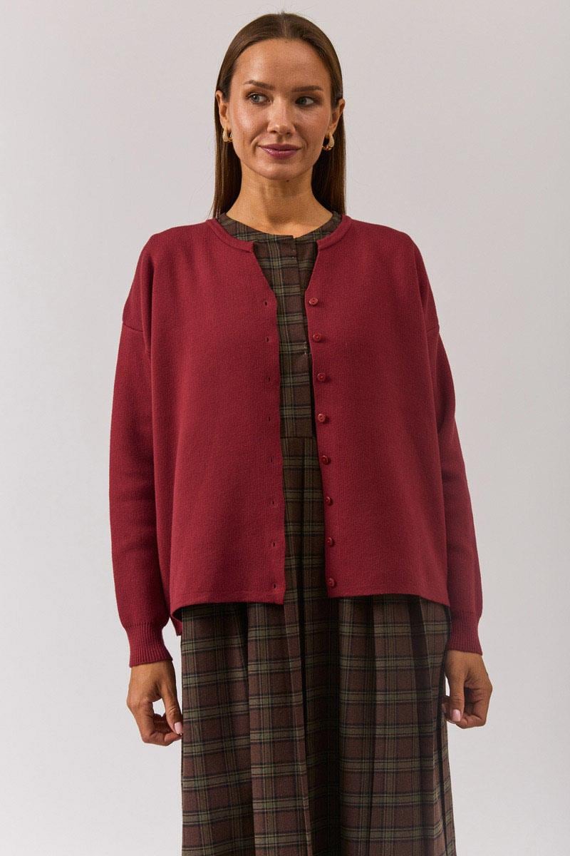 Bisiklet Yaka Premium Triko Hırka Bordo