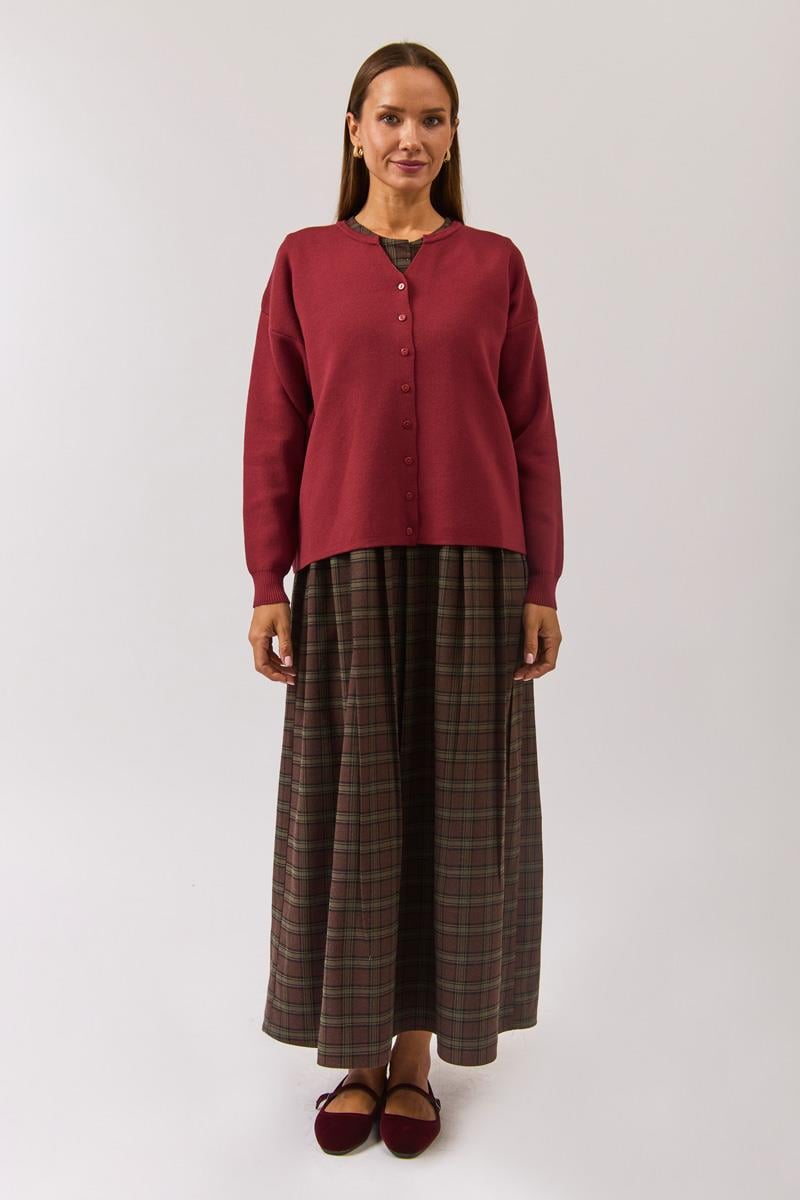 Bisiklet Yaka Premium Triko Hırka Bordo