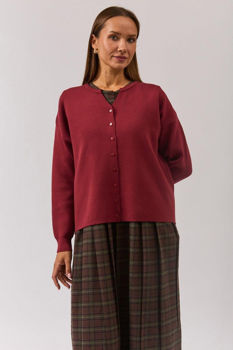 Bisiklet Yaka Premium Triko Hırka Bordo