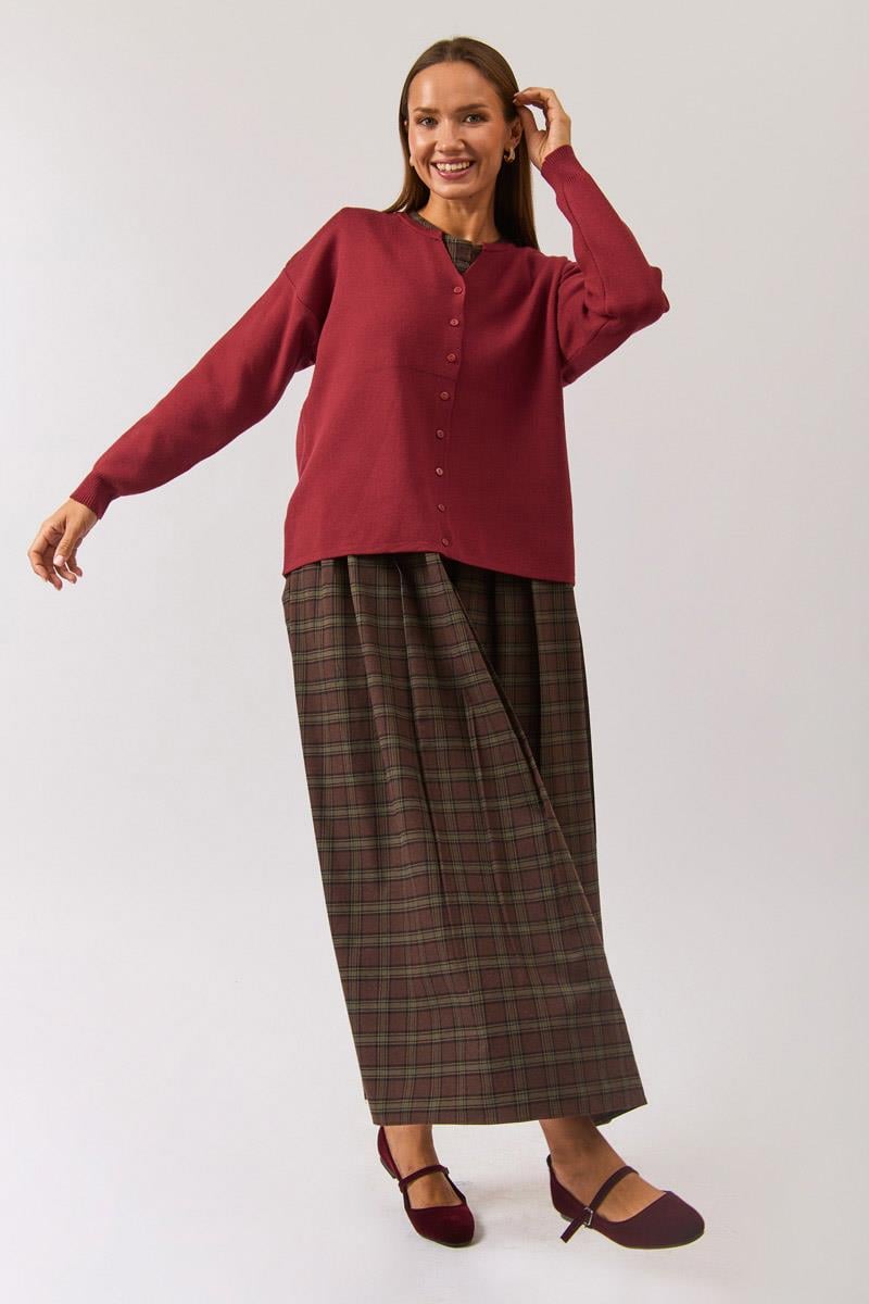 Bisiklet Yaka Premium Triko Hırka Bordo