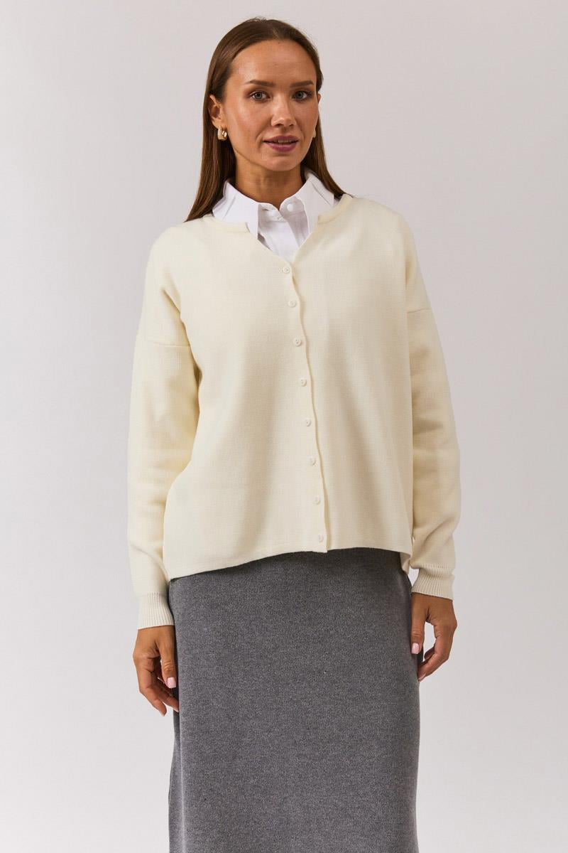 Bisiklet Yaka Premium Triko Hırka Ekru