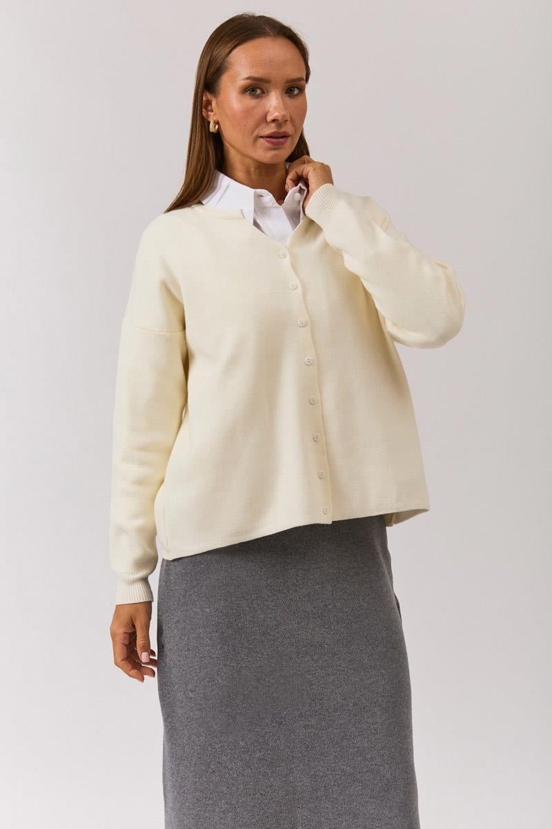 Bisiklet Yaka Premium Triko Hırka Ekru