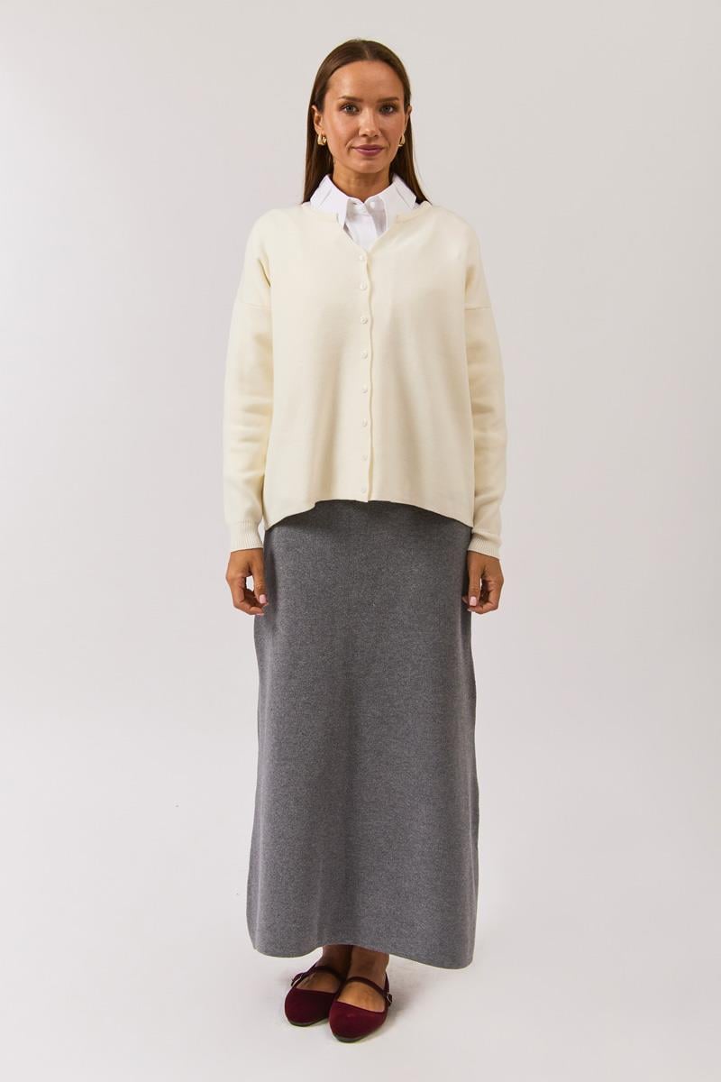 Bisiklet Yaka Premium Triko Hırka Ekru