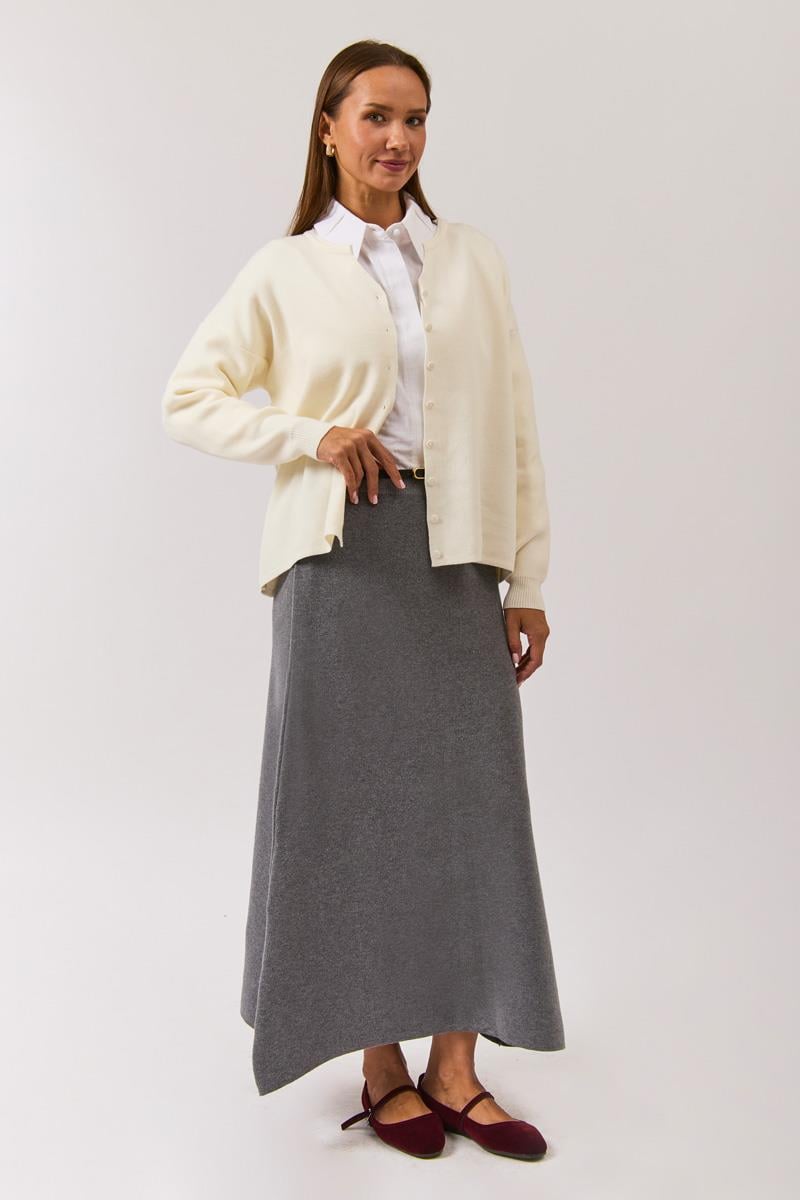 Bisiklet Yaka Premium Triko Hırka Ekru