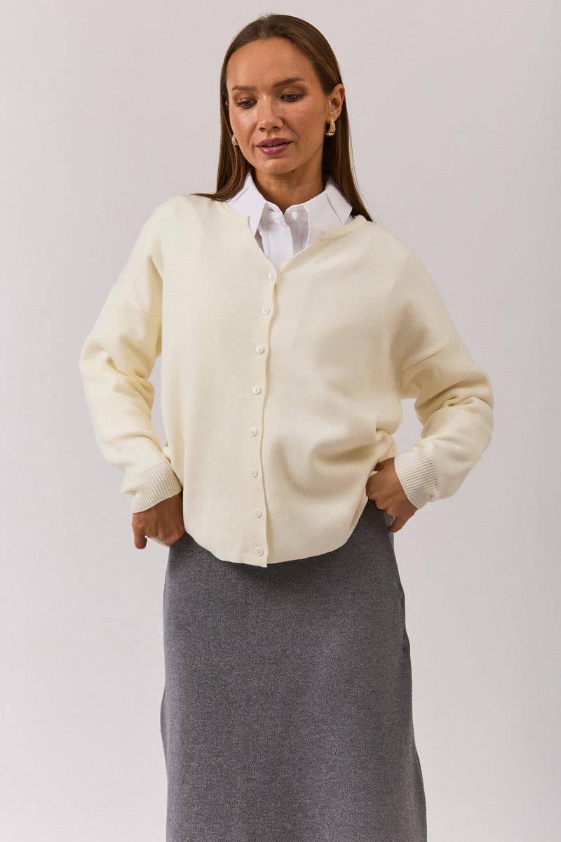 Bisiklet Yaka Premium Triko Hırka Ekru