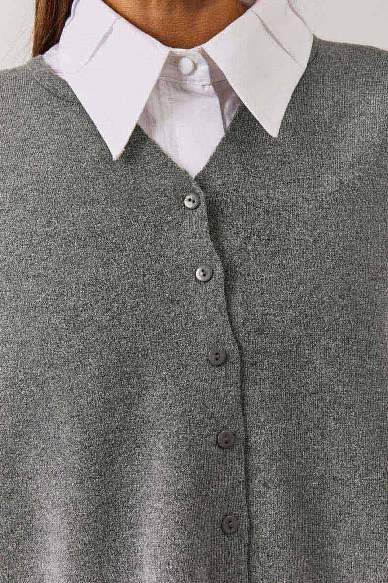 Bisiklet Yaka Premium Triko Hırka Gri