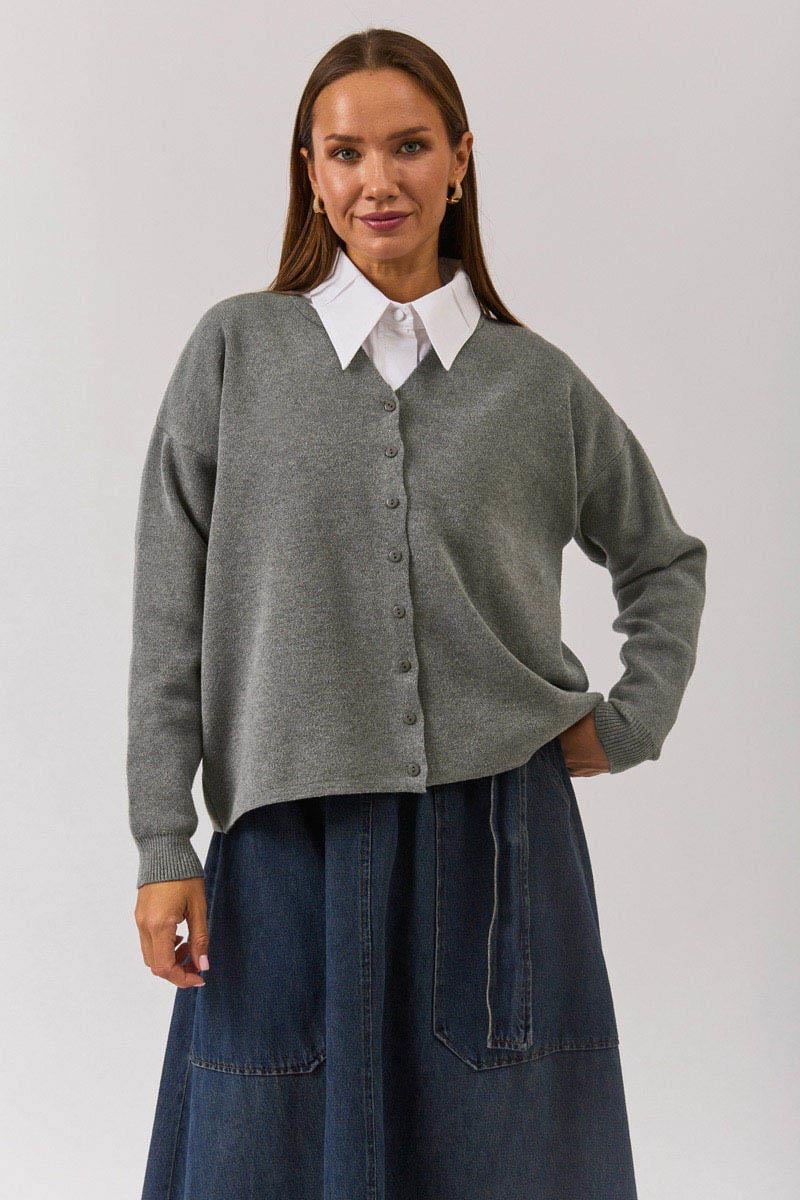 Bisiklet Yaka Premium Triko Hırka Gri