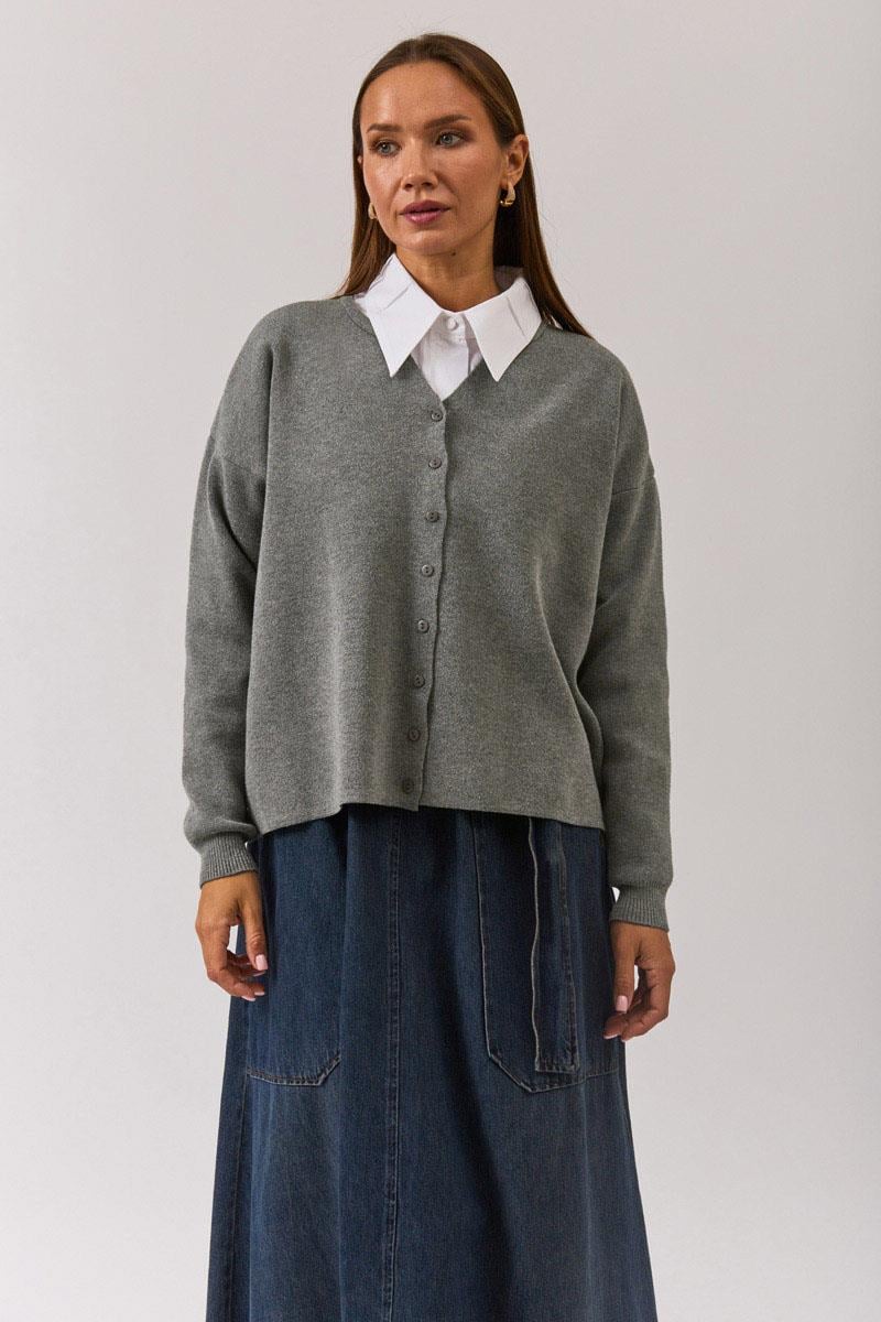 Bisiklet Yaka Premium Triko Hırka Gri