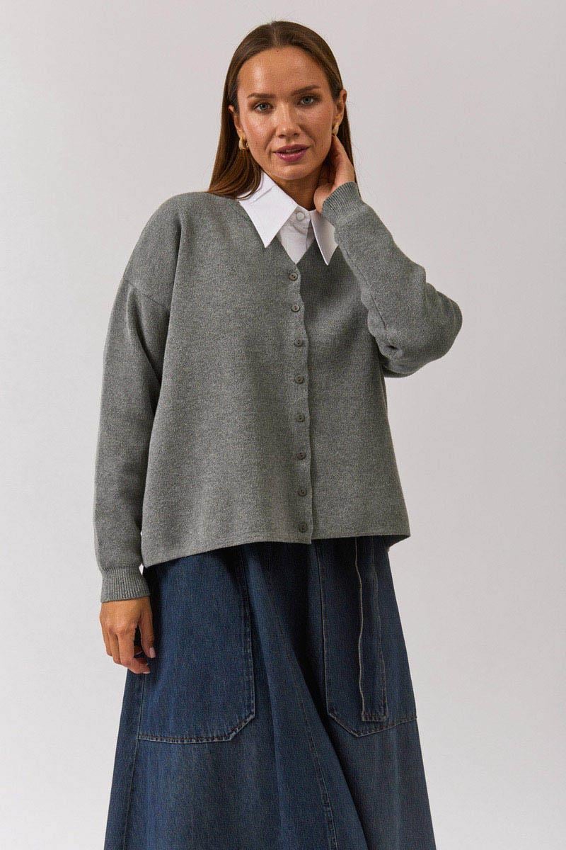 Bisiklet Yaka Premium Triko Hırka Gri