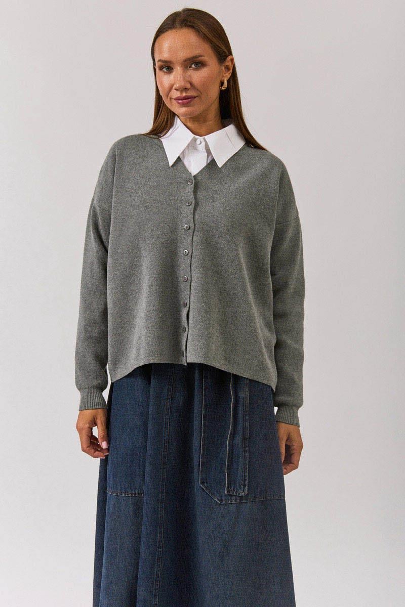 Bisiklet Yaka Premium Triko Hırka Gri