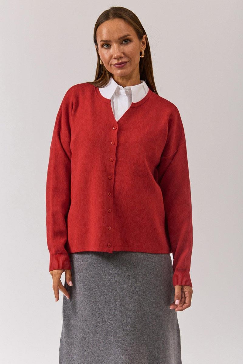 Bisiklet Yaka Premium Triko Hırka Kırmızı