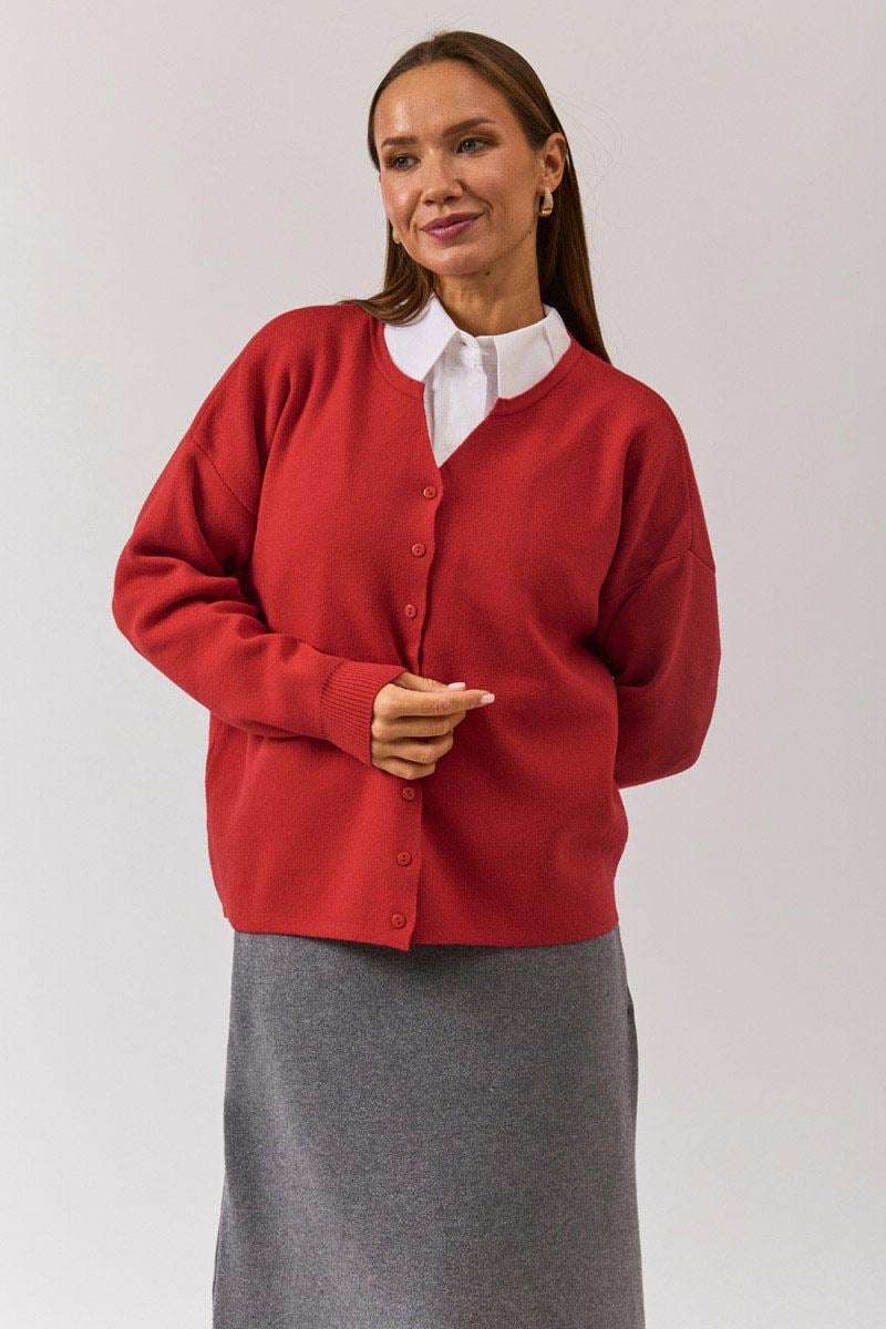 Bisiklet Yaka Premium Triko Hırka Kırmızı