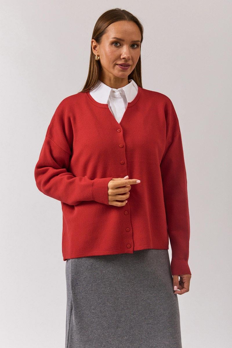 Bisiklet Yaka Premium Triko Hırka Kırmızı