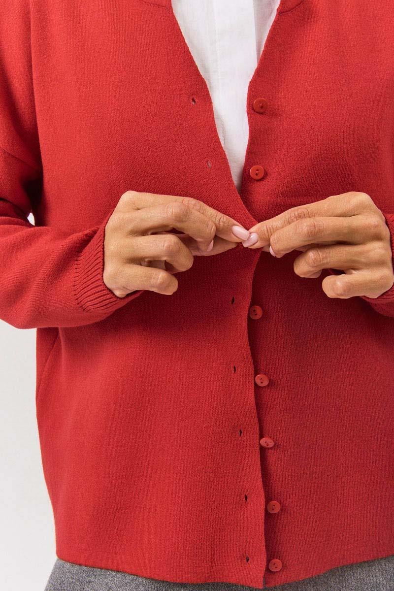 Bisiklet Yaka Premium Triko Hırka Kırmızı