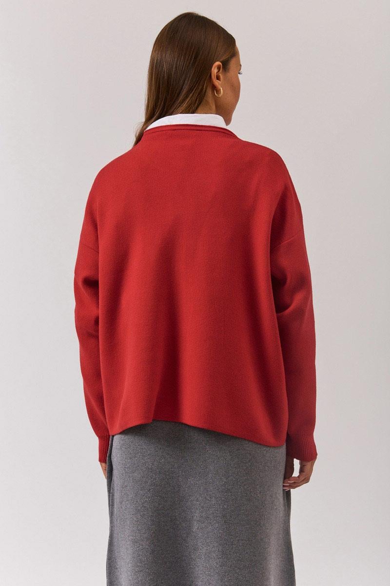 Bisiklet Yaka Premium Triko Hırka Kırmızı