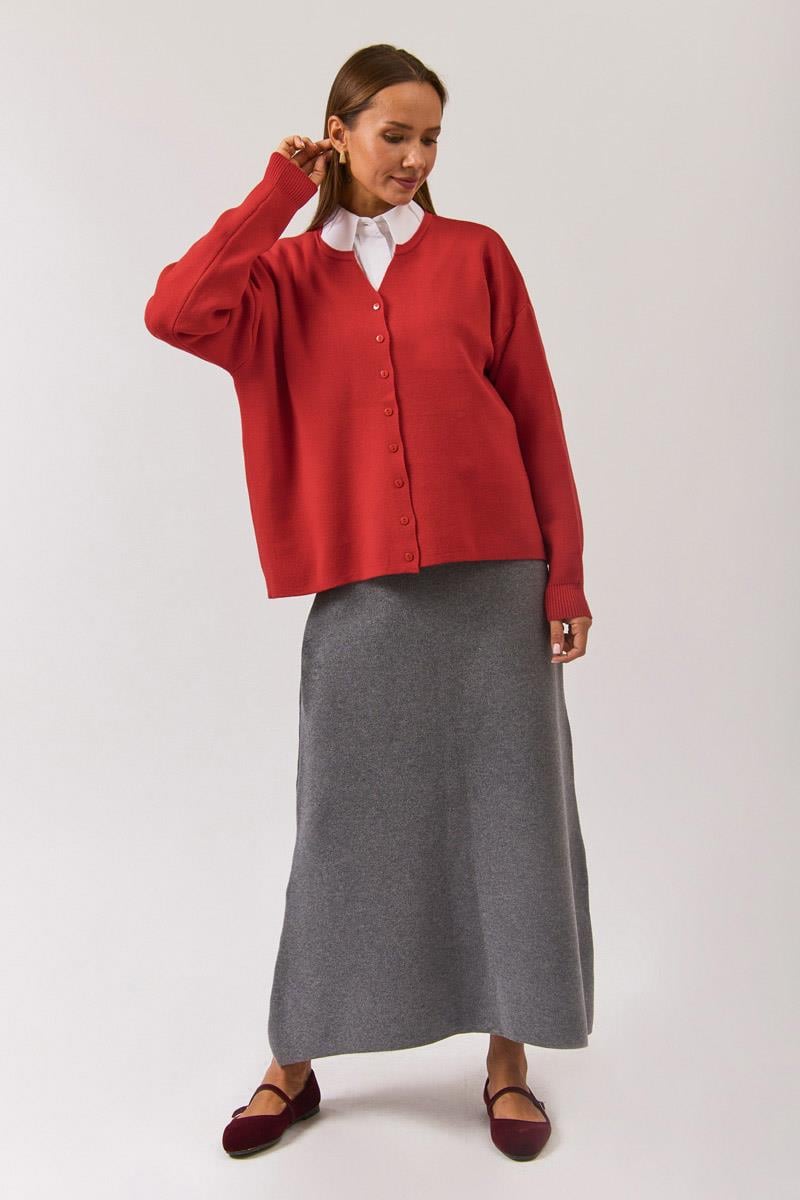 Bisiklet Yaka Premium Triko Hırka Kırmızı