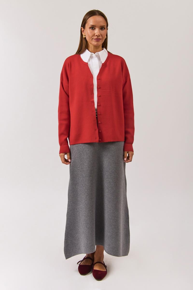 Bisiklet Yaka Premium Triko Hırka Kırmızı