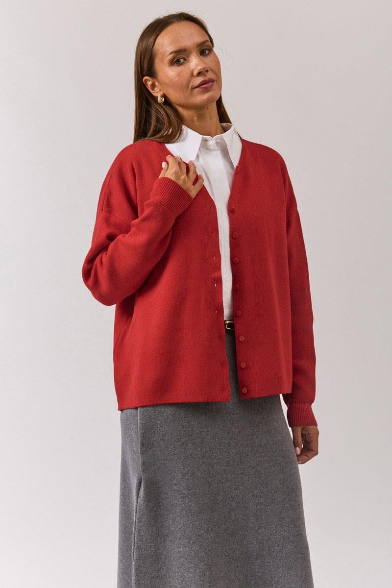 Bisiklet Yaka Premium Triko Hırka Kırmızı