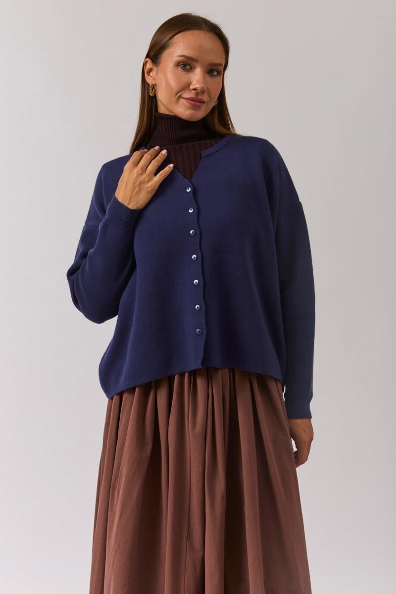 Bisiklet Yaka Premium Triko Hırka Lacivert