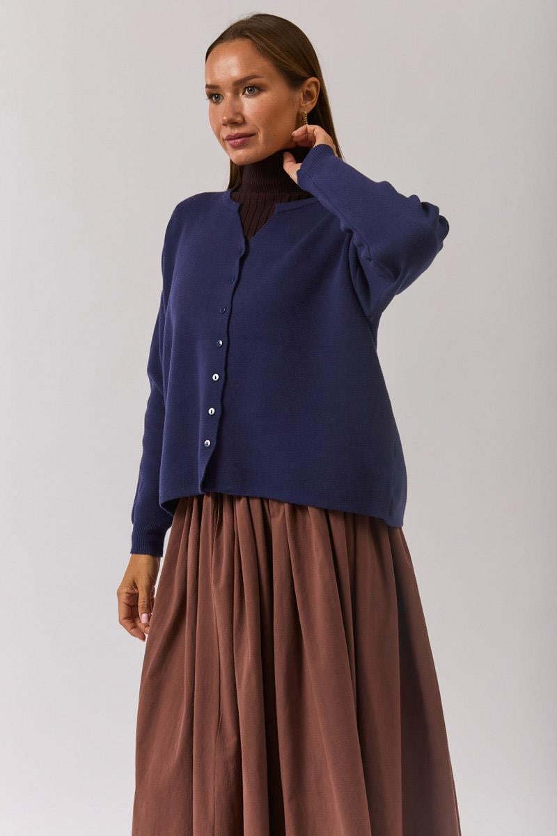 Bisiklet Yaka Premium Triko Hırka Lacivert