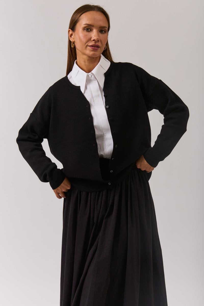 Bisiklet Yaka Premium Triko Hırka Siyah