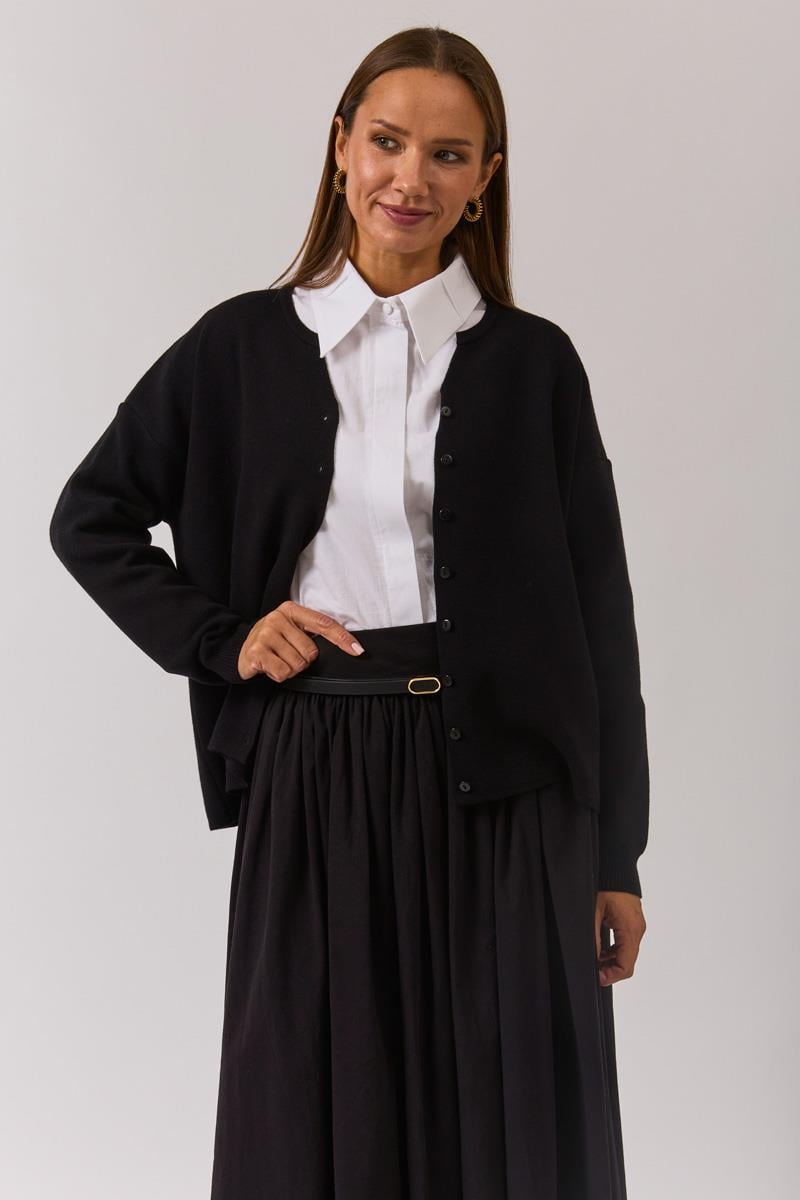 Bisiklet Yaka Premium Triko Hırka Siyah