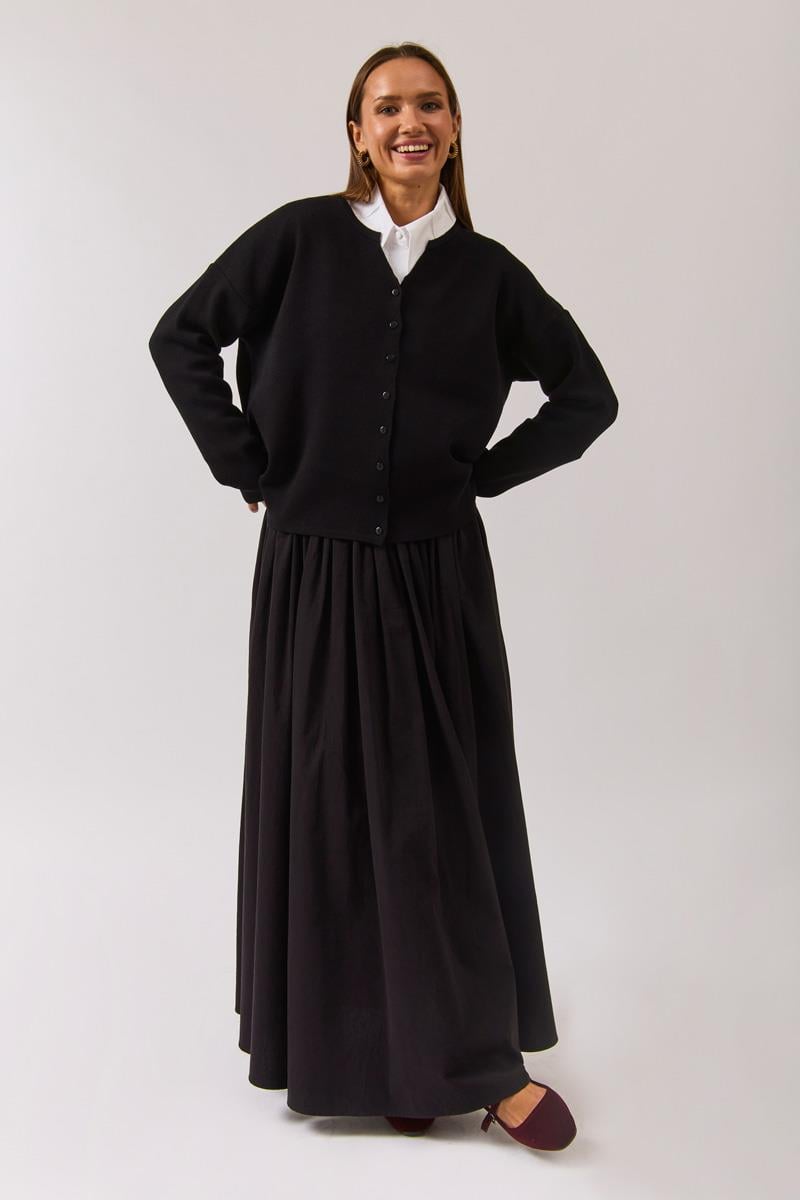 Bisiklet Yaka Premium Triko Hırka Siyah