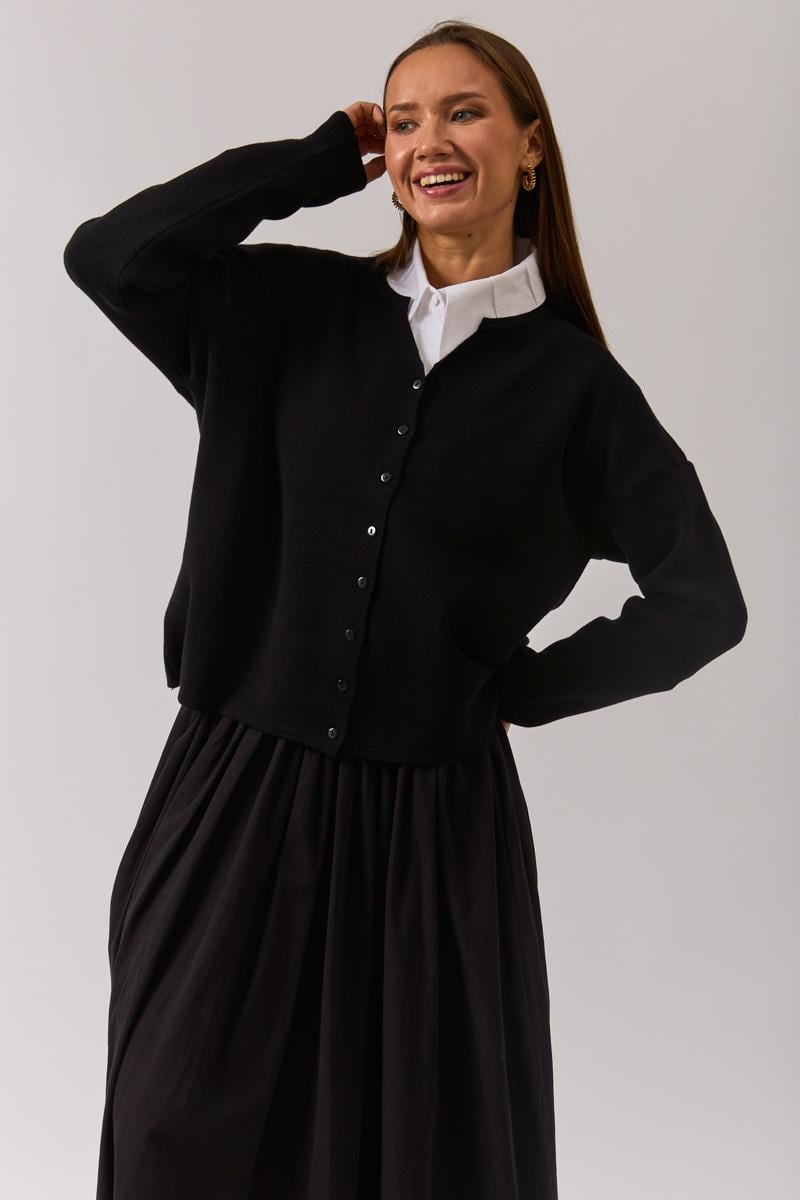 Bisiklet Yaka Premium Triko Hırka Siyah