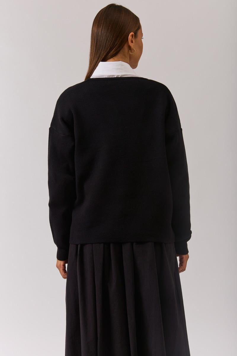 Bisiklet Yaka Premium Triko Hırka Siyah